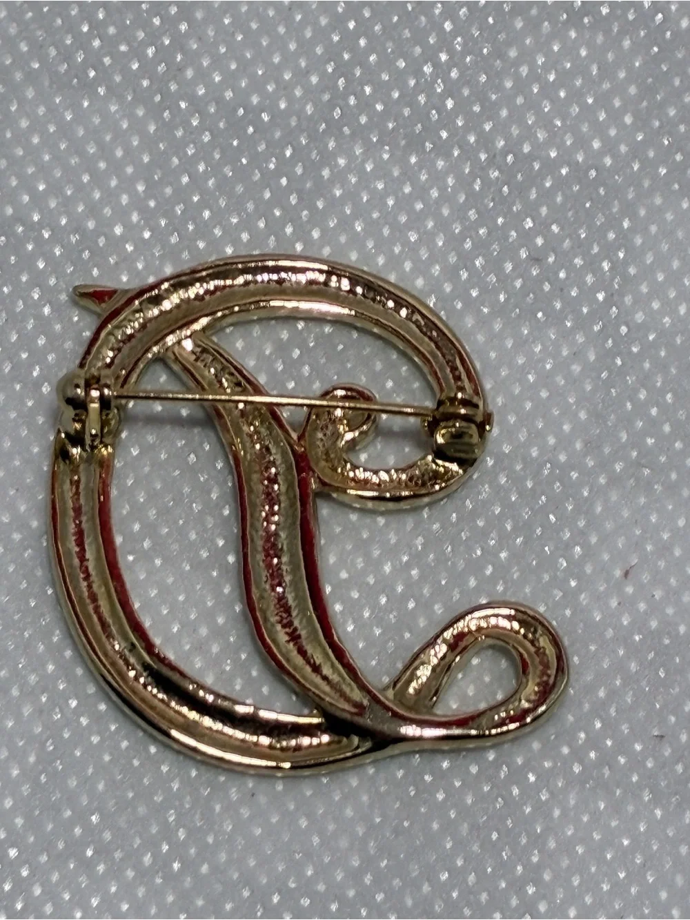 Gold-Tone 'D' Initial Brooch with Rhinestone Accents